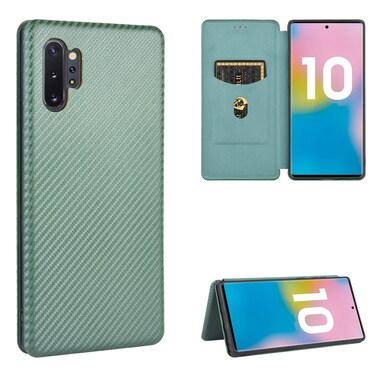 Case cove For Samsung Galaxy Note10 Plus Carbon Fiber Texture Horizontal Flip TPU + PC + PU Leather Case with Card Slot(Green)
