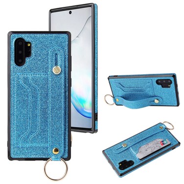 Case cove For Samsung Galaxy Note 10 Pro Glitter Powder PU+TPU Shockproof Protective Case with Holder &amp; Card Slots &amp; Wrist Strap(Blue)