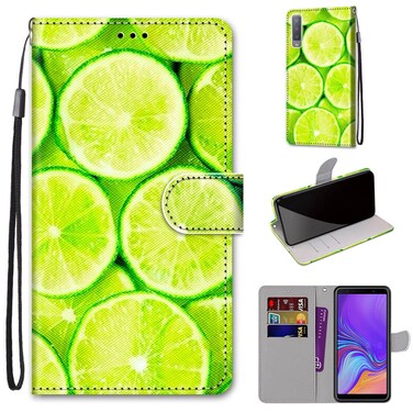 Case cove For Samsung Galaxy A7 2018 Coloured Drawing Cross Texture Horizontal Flip PU Leather Case with Holder &amp; Card Slots &amp; Wallet &amp; Lanyard(Lime)