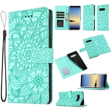 Case cover For Samsung Galaxy Note8 Skin Feel Embossed Sunflower Horizontal Flip Leather Case with Holder &amp; Card Slots &amp; Wallet &amp; Lanyard(Green)