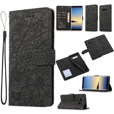 Case cover For Samsung Galaxy Note8 Skin Feel Embossed Sunflower Horizontal Flip Leather Case with Holder &amp; Card Slots &amp; Wallet &amp; Lanyard(Black)