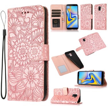Case cover For Samsung Galaxy J6 Skin Feel Embossed Sunflower Horizontal Flip Leather Case with Holder &amp; Card Slots &amp; Wallet &amp; Lanyard(Rose Gold)