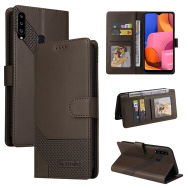 Case cover For Samsung Galaxy A20s GQUTROBE Skin Feel Magnetic Leather Phone Case(Brown)