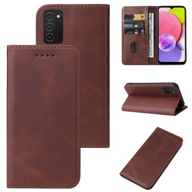 Case cover For Samsung Galaxy A03s 166mm Magnetic Closure Leather Phone Case(Brown)
