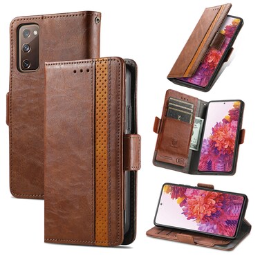 Case cover For Samsung Galaxy S20 FE CaseNeo Splicing Dual Magnetic Buckle Leather Case with Holder &amp; Card Slots &amp; Wallet(Brown)