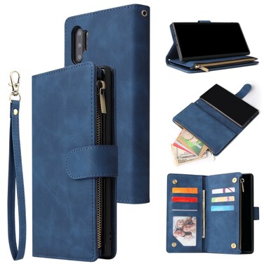 Case Cover For Galaxy Note 10+ Multifunctional Retro Frosted Horizontal Flip Leather Case with Card Slot &amp; Holder &amp; Zipper Wallet &amp; Photo Frame &amp; Lanyard(Blue)
