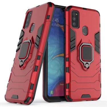 Case Cover For Galaxy M30s Shockproof PC + TPU Case with Magnetic Ring Holder(Red)