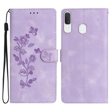Case Cover For Samsung Galaxy A20e Flower Butterfly Embossing Pattern Leather Phone Case(Purple)