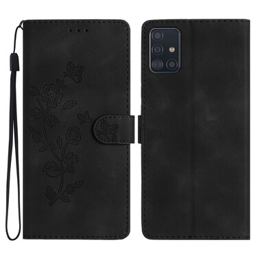 Case Cover For Samsung Galaxy A51 4G Flower Butterfly Embossing Pattern Leather Phone Case(Black)
