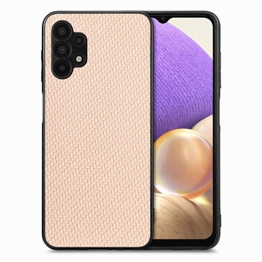 Case Cover For Samsung Galaxy A32 5G Carbon Fiber Texture Leather Back Cover Phone Case(Khaki)