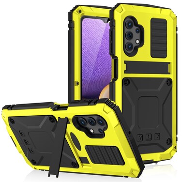 Case Cover For Samsung Galaxy A32 5G / M32 5G R-JUST Waterproof Shockproof Dustproof Metal + Silicone Protective Case with Holder(Yellow)