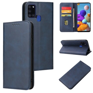 Case Cover For Samsung Galaxy A21s Calf Texture Magnetic Horizontal Flip Leather Case with Holder &amp; Card Slots &amp; Wallet(Blue)