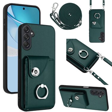 Case Cover For Samsung Galaxy M55 / C55 5G Organ Card Bag Ring Holder Phone Case with Long Lanyard(Green)