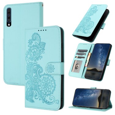 Case Cover For Samsung Galaxy A50 Datura Flower Embossed Flip Leather Phone Case(Light blue)