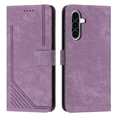 Case Cover For Samsung Galaxy A36 5G Skin Feel Stripe Pattern Leather Phone Case with Long Lanyard(Purple)