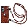 Case Cover For Samsung Galaxy Z Fold3 5G Impression Camellia Pattern Protective Phone Case with Long Lanyard(Brown)