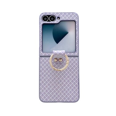 Case Cover For Samsung Galaxy Z Flip5 5G Sparkling Diamond Rhombus PC Phone Case with Ring(Purple)