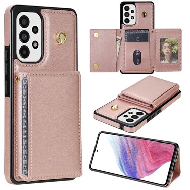 Case Cover For Samsung Galaxy S20 FE 5G Three Fold Card Bag Phone Case with Long Lanyard(Rose Gold)