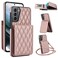 Case Cover For Samsung Galaxy S21+ 5G YM015 Crossbody Rhombic Card Bag RFID Phone Case(Rose Gold)
