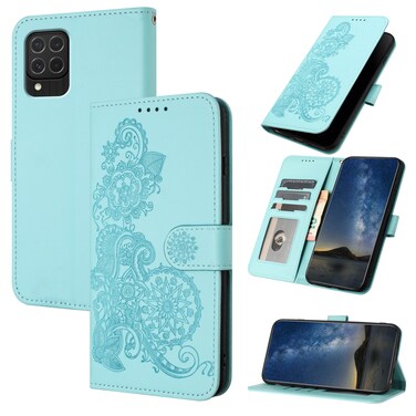 Case Cover For Samsung Galaxy M62 / F62 Datura Flower Embossed Flip Leather Phone Case(Light Blue)