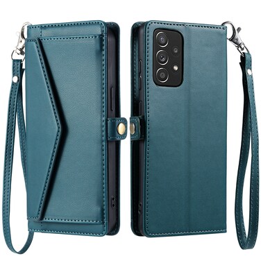 Case Cover For Samsung Galaxy A33 5G Wallet Multi-card Slot Leather Phone Case with Lanyard(Green)