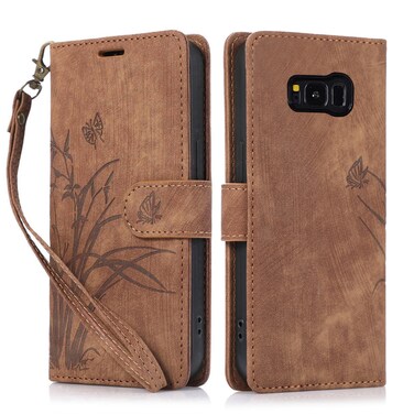 Case Cover For Samsung Galaxy S8 Orchid Butterfly Embossed Leather Phone Case(Brown)