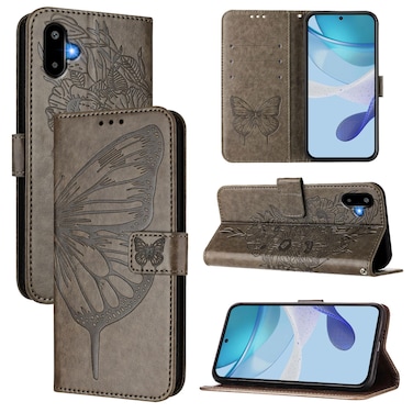 Case Cover For Samsung Galaxy F06 5G / M06 5G Embossed Butterfly Leather Phone Case(Grey)