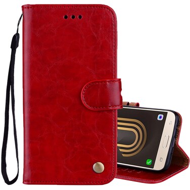 Case Cover For Samsung Galaxy J5 (2017) / J530 (EU Version) Business Style Oil Wax Texture Horizontal Flip Leather Case with Holder &amp; Card Slots &amp; Wallet(Red)