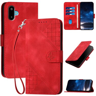Case Cover For Samsung Galaxy F06 5G / M06 5G Grid Butterfly Embossed Pattern Leather Phone Case with Lanyard(Red)