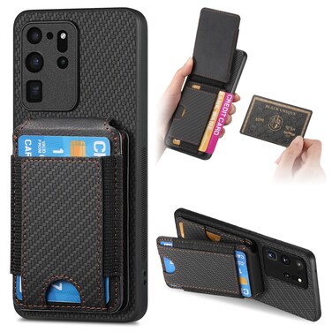 Case Cover For Samsung Galaxy S20 Ultra Carbon Fiber Vertical Flip Wallet Stand Phone Case(Black)