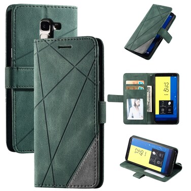 Case Cover For Samsung Galaxy J6 Skin Feel Splicing Horizontal Flip Leather Case with Holder &amp; Card Slots &amp; Wallet &amp; Photo Frame(Green)