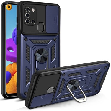 Case Cover For Samsung Galaxy A21s Sliding Camera Cover Design TPU+PC Protective Case(Blue)