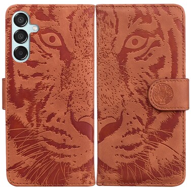Case Cover For Samsung Galaxy M15/F15 Tiger Embossing Pattern Flip Leather Phone Case(Brown)