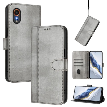 Case Cover For Samsung Galaxy Xcover 7 5G Global Line Splicing Buckle Retro Leather Phone Case(Grey)