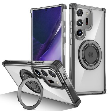 Case Cover For Samsung Galaxy Note20 Ultra 5G Gold Shield CD Pattern MagSafe Magnetic Phone Case with Rotating Stand(Transparent Black)