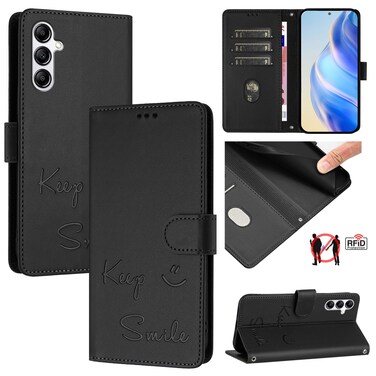 Case Cover For Samsung Galaxy A14 5G / 4G Smile Embossing RFID Leather Phone Case(Black)