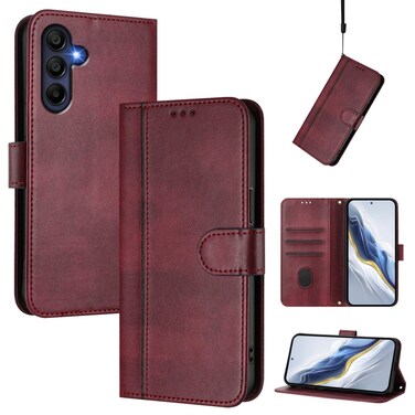 Case Cover For Samsung Galaxy A26 5G Global Line Splicing Buckle Retro Leather Phone Case(Wine Red)