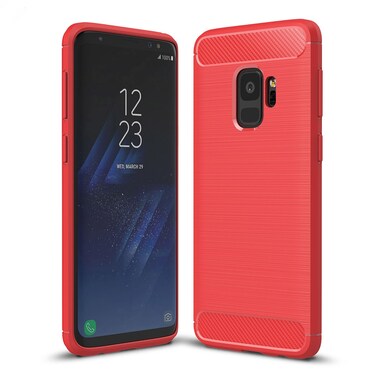 Case Cover For Galaxy S9 Brushed Carbon Fiber Texture Soft TPU Anti-skip Protective Cover Back Case(Red)