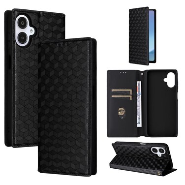 Case Cover For Samsung Galaxy A25 5G Japan Version / A25e Cubic Grid Texture Flip Leather Phone Case(Black)