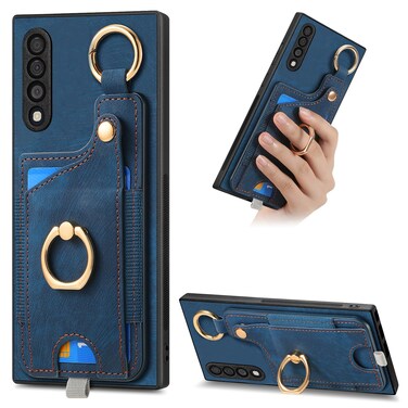 Case Cover For Samsung Galaxy A50/A50s/A30s Retro Skin-feel Ring Card Bag Phone Case with Hang Loop(Blue)