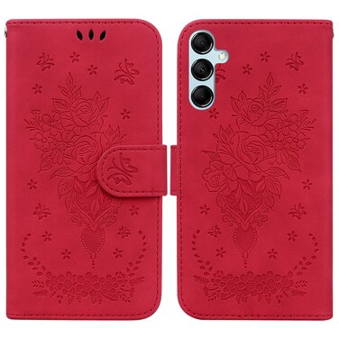 Case Cover For Samsung Galaxy M54 Butterfly Rose Embossed Leather Phone Case(Red)