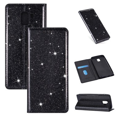 Case Cover For Samsung Galaxy J6 (2018) Ultrathin Glitter Magnetic Horizontal Flip Leather Case with Holder &amp; Card Slots(Black)
