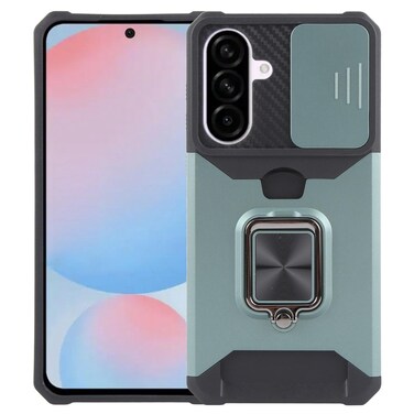 Case Cover For Samsung Galaxy A56 5G Camera Shield Card Slot PC Hybrid TPU Phone Case(Dark Green)