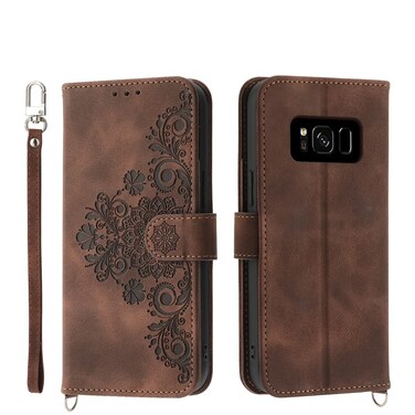 Case Cover For Samsung Galaxy S8 Skin-feel Flowers Embossed Wallet Leather Phone Case(Brown)