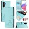 Case Cover For Samsung Galaxy A36 5G Cat Rat Embossed Pattern RFID Leather Phone Case with Lanyard(Mint Green)