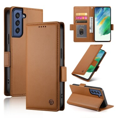 Case Cover For Samsung Galaxy S21 FE 5G Side Buckle Magnetic Frosted Leather Phone Case(Brown)