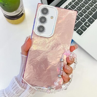 Case Cover For Samsung Galaxy A54 5G Plating Glitter Texture Chain Wristband TPU Phone Case with Lens Film(Pink Tinfoil Texture)