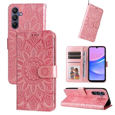 Case Cover For Samsung Galaxy A16 5G Embossed Sunflower Leather Phone Case(Rose Gold)