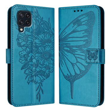 Case Cover For Samsung Galaxy M32 4G Global / M22 Embossed Butterfly Leather Phone Case(Blue)