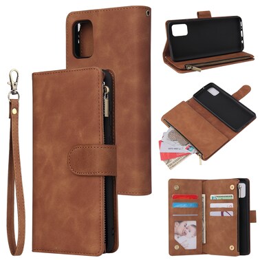 Case Cover For Samsung Galaxy A31 Multifunctional Frosted Zipper Wallet Leather Phone Case(Brown)